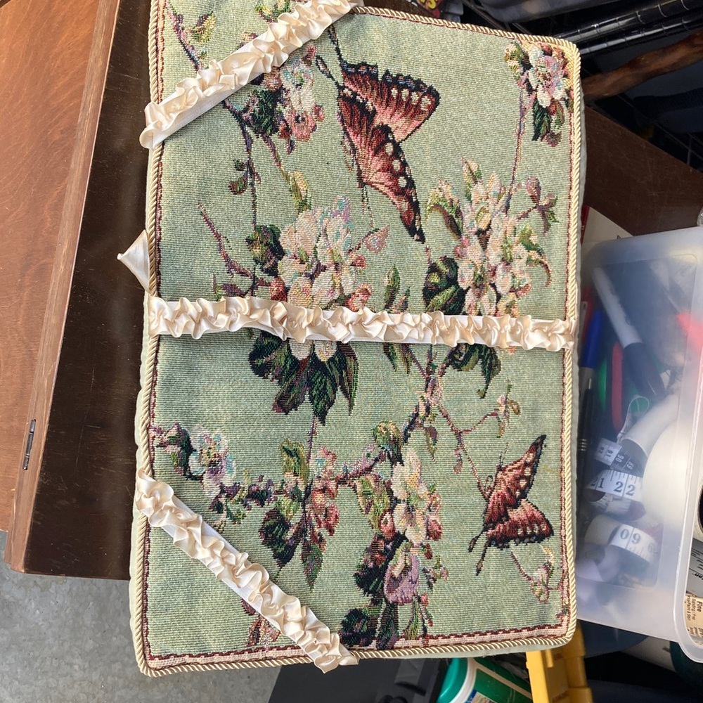 Wedge Pillow Book Holder Floral Butterfly Green Decorative Tapestry Pillow